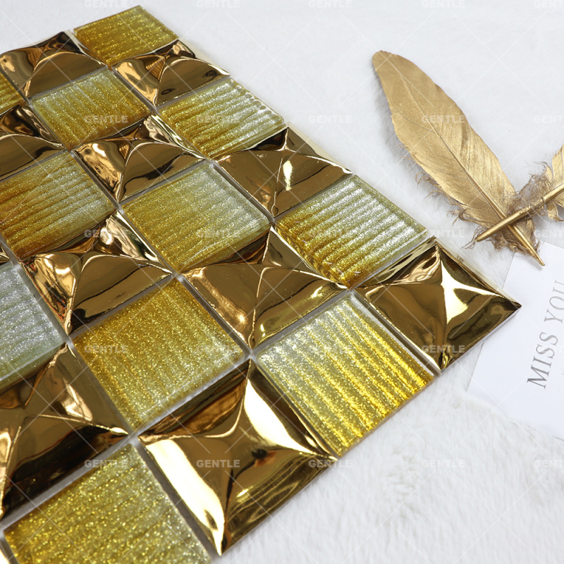 Wholesale 3D Golden Variation Square Glass Mosaic Tiles