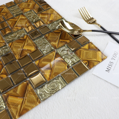 Custom Golden Bamboo Texture Glass Mosaic Tiles