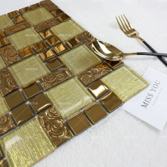 Wholesale Yellow Slik And Glossy Gold Chips Mixed Glass Mosaic Tiles