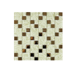 Custom White With Gold Flower Pattern Glass Mosaic Tiles