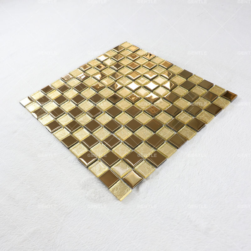 Custom Electroplated And Gold Foil Mixed Glass Mosaic Tiles