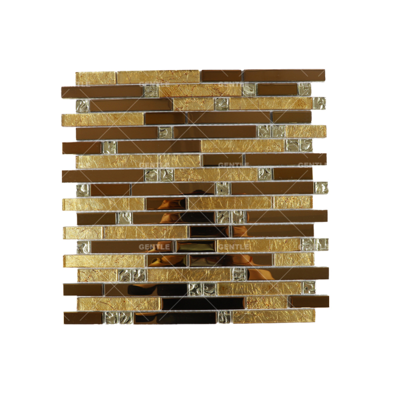 Custom Gold Foil Strip Shape Glass Mosaic Tiles