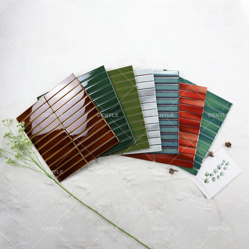 Wholesale 25x150MM Gradient Green Ceramic Mosaic Tiles