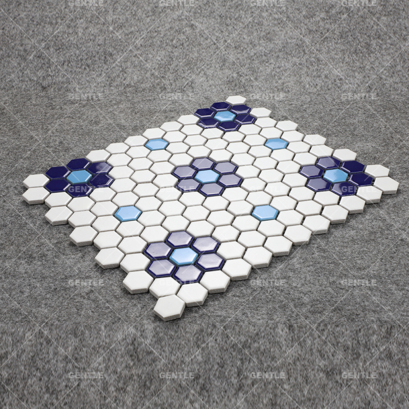 Customize Retro Style Blue & White Hexagonal Porcelain Mosaic Tiles