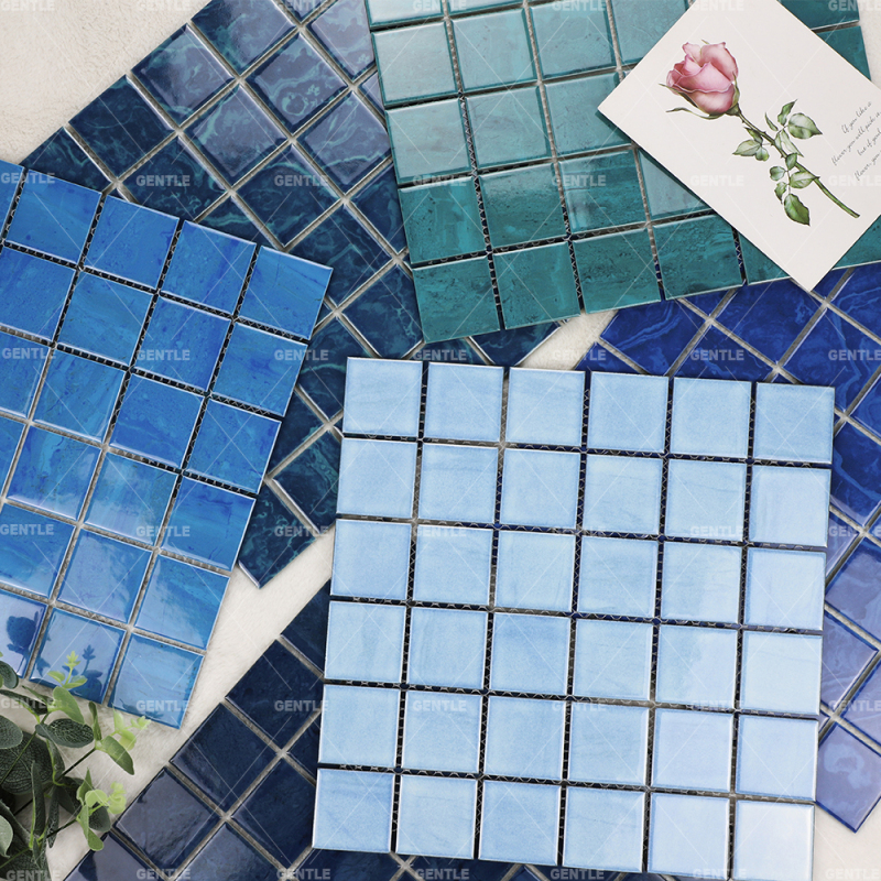 Wholesale Water Blue With Splash-ink Effect Ceramic Mosaic Tiles