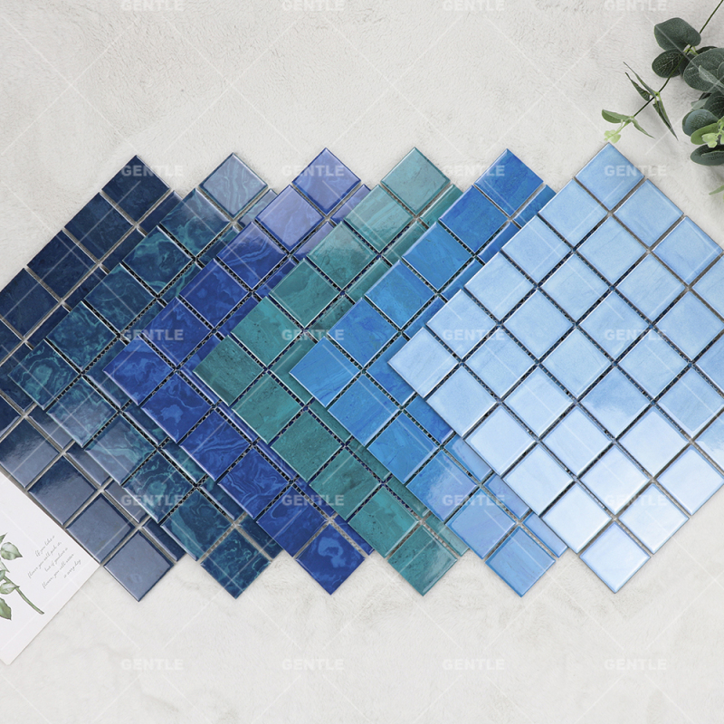 Wholesale Water Blue With Splash-ink Effect Ceramic Mosaic Tiles