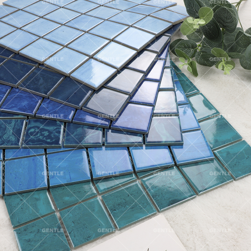 Wholesale Water Blue With Splash-ink Effect Ceramic Mosaic Tiles