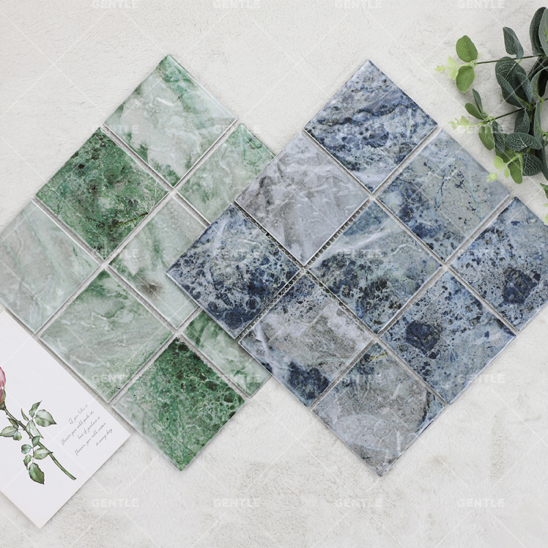 Wholesale Glossy Seaweed Green Porcelain Mosaic With Embossed Surface
