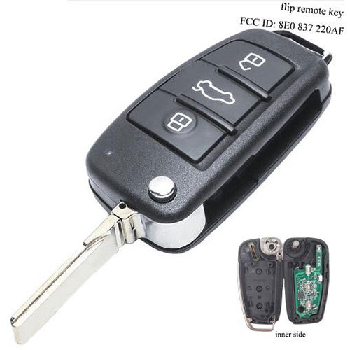 Audi Q7 Flip Key Keyless Entry Remote 3 Button 433MHz 8E Chip -FOB for 8E0 837 220AF