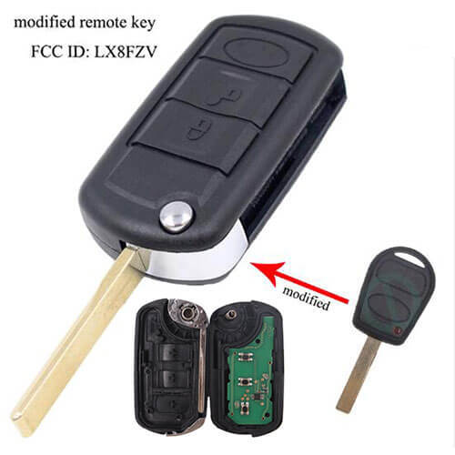 Modified Flip Key LandRover Remote 3 Buttons 315MHz/ 433MHz &amp; 67# Blade- FOB for Range Rover 2002-2006 FCC- LX8FZV