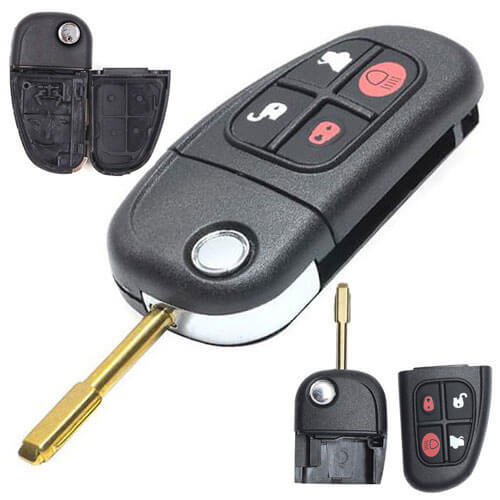 J*aguar FlipKey Shell 4 Button with FO21 Blade for  S-Type X-Type XJ8 2001-2008 Remote Fob