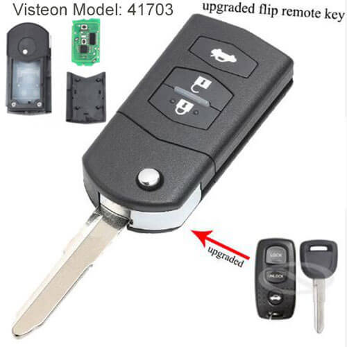 Upgraded Flip Remote Key Fob 433MHz 3 Buttons for 2000-2005 Mazda Visteon Model 41703