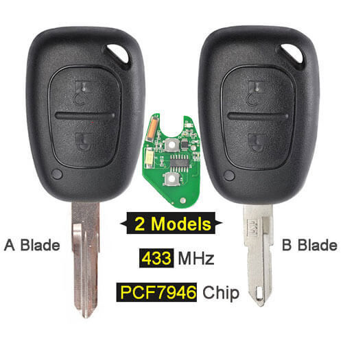 Renaul*t Kangoo Remote Key 433MHz 2 Button for Vivaro Movano Primestar