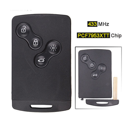 2013 Renaul*t Clio 4 Smart Remote Key Fob 433MHz PCF7953XTT 4 Buttons