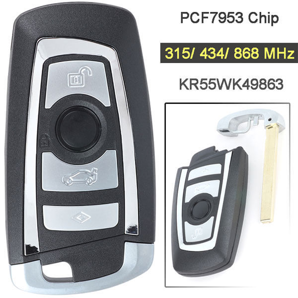 BMW CAS4+ FEM Smart Remote Key 315/ 434/ 868 MHz 4 Button Fob -KR55WK49863