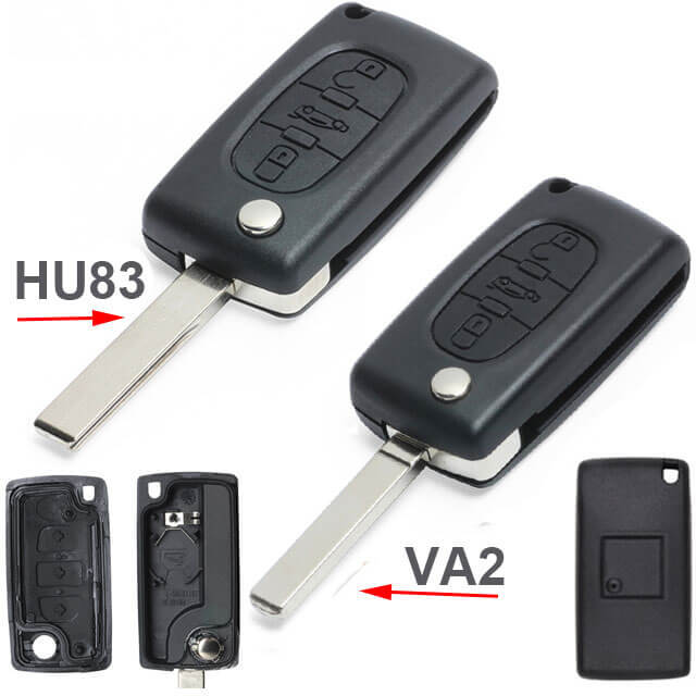 Peugeo*t Citroe*n Flip Remote Key Shell 3 Buttons -with Battery Holder