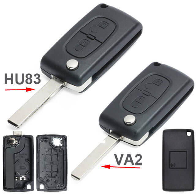 Peugeo*t Citroe*n Flip Remote Key Shell 2 Buttons -with Battery Holder