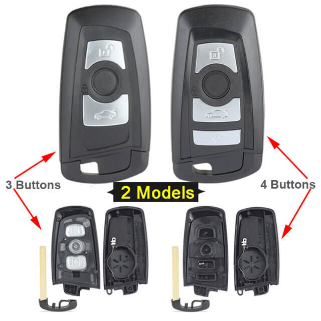 Black Smart Remote Key Shell 3/ 4 Buttons with Blade Uncut for BMW CAS4 5 Series 550i GT X3 535i 528i