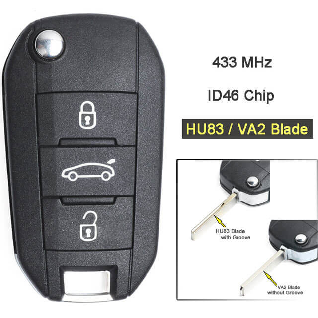 Peugeo*t 508 Flip Key Remote 433MHz 3 Buttons with HU83/ VA2 Blade