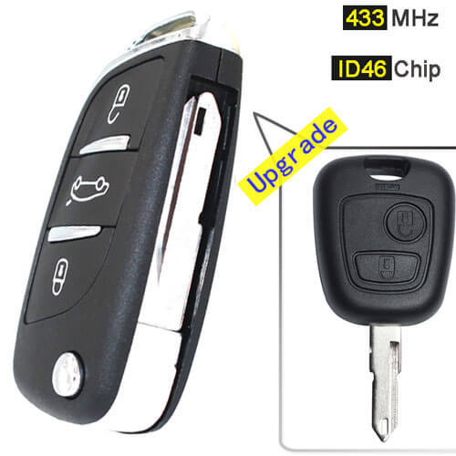 Modified Peugeo*t 206 207 Flip Remote Key Fob 433MHz 3 Button with Folding Blade