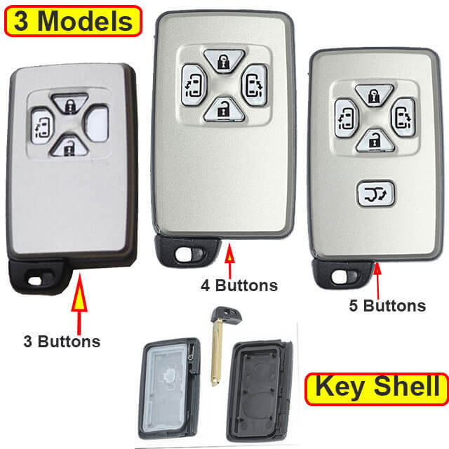 Toyot*a Smart Key Remote Shell 3/ 4/ 5 Buttons with Emergency Blade Uncut -White