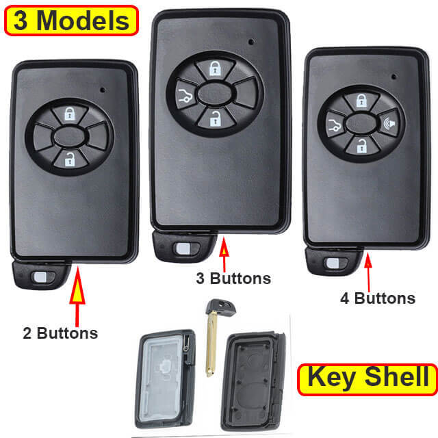 Toyot*a Smart Key Remote Shell 2/ 3/ 4 Buttons with Emergency Blade Uncut -Black