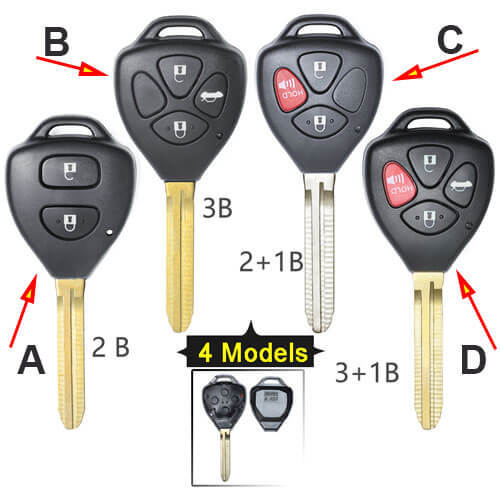 Toyot*a RAV4 Camry Remote Key Shell 2/ 3/ 4 Buttons with TOY43 Blade for Avensis Verso Corolla Hilux Prado