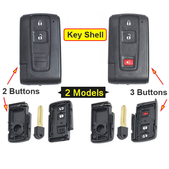 Toyot*a Smart Key Remote Shell 2/ 3 Buttons with Emergency Blade Uncut -Black