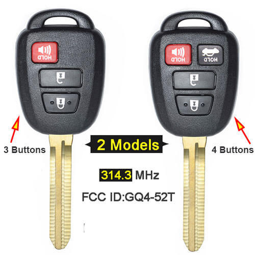 Toyot*a RAV4 Remote Key 314.3MHz 3/ 4 Buttons with Toy43 Blade -GQ4-52T