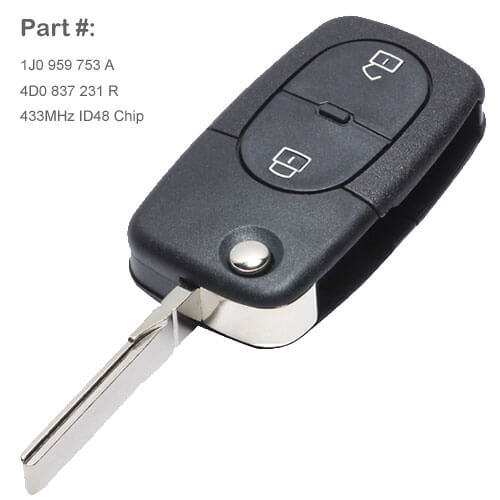 Audi Remote Flip Key 2 Buttons 433MHz ID48 Chip 4D0 837 231 R