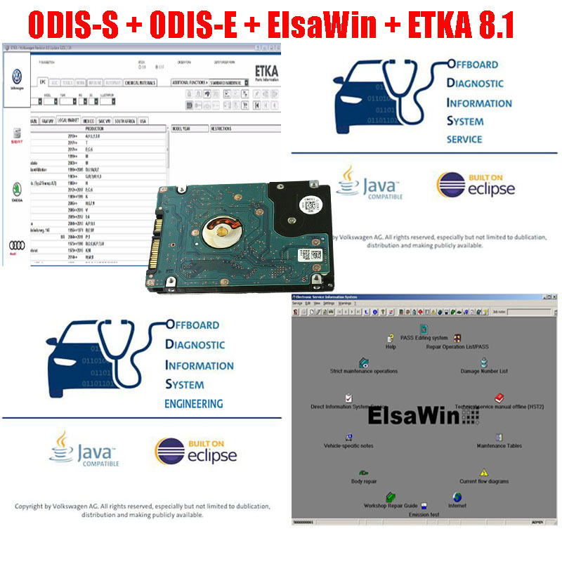 Preinstalled Win7 Win10 VAG Software ODIS-S ODIS-E ETKA ELSA in 500GB SATA HDD
