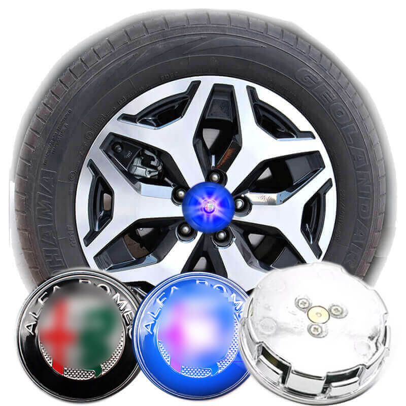 60mm Alfa Romeo156 147 LED Floating Car Wheel Center Caps Plug and Play Waterproof Blue Lighted Wheel Hub Cap Emblem