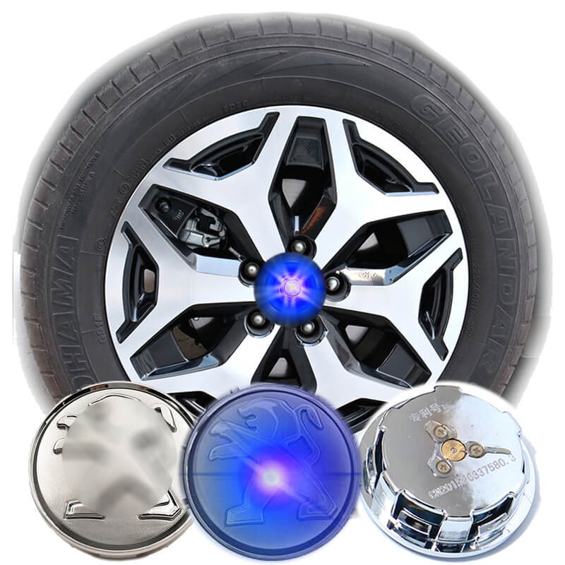 60MM Blue Light Led PEUGEO*T Floating Wheel Caps Logo Car Wheel Center Emblem Hub Lamp for 207 307 3007 308 3008 406