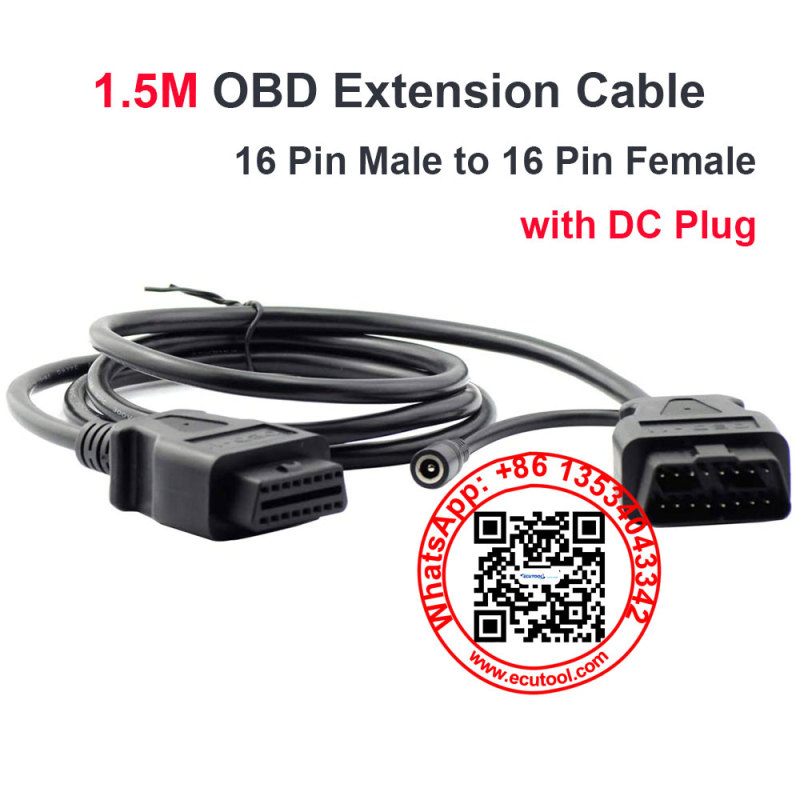 1.5M OBD2 16 PIN Female to Male Extended Cable Extension OBDII Interface with 12V Power Connector     Features:  OBD2 16 PIN Female to Male Extended C