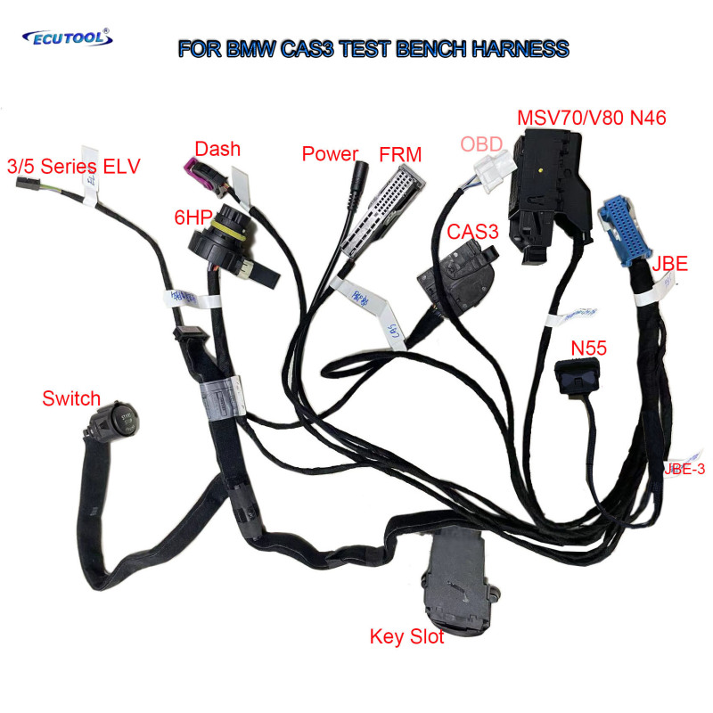 BMW CAS3 Bench Test Platform Harness - ELV + DME MSV70 MSV80 N46 + N55 + EGS 6HP + FRM OFF Programming Adapters