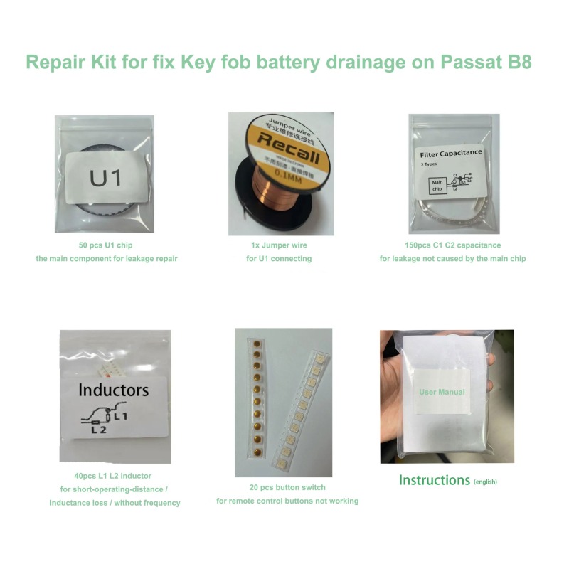 Car Key Repair Kit for Fixing VW Magotan B8 Passat Remote Battery Leakage Drainage with Tutorial Instruction