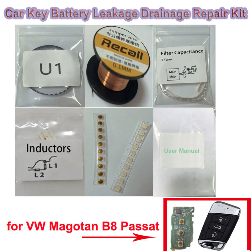 Car Key Repair Kit for Fixing VW Magotan B8 Passat Remote Battery Leakage Drainage with Tutorial Instruction