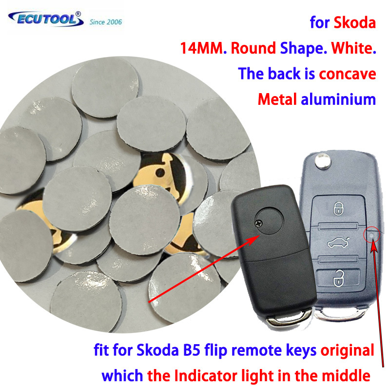 14MM Skoda Metal Emblem Logo Sticker for B5 Flip Remote Key Fob 2005-2009