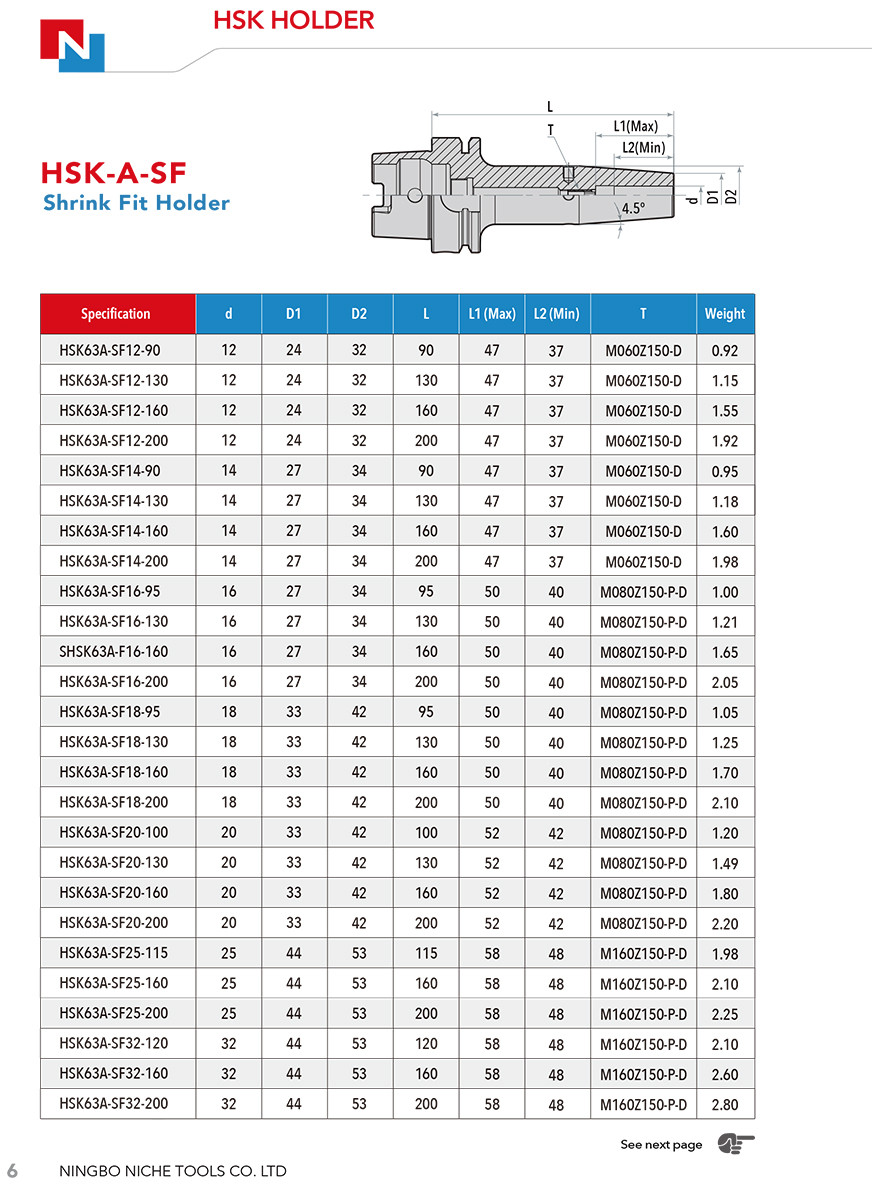 Shrink Fit Holder HSK-A-SF HSK50A /  HSK63A / HSK100A