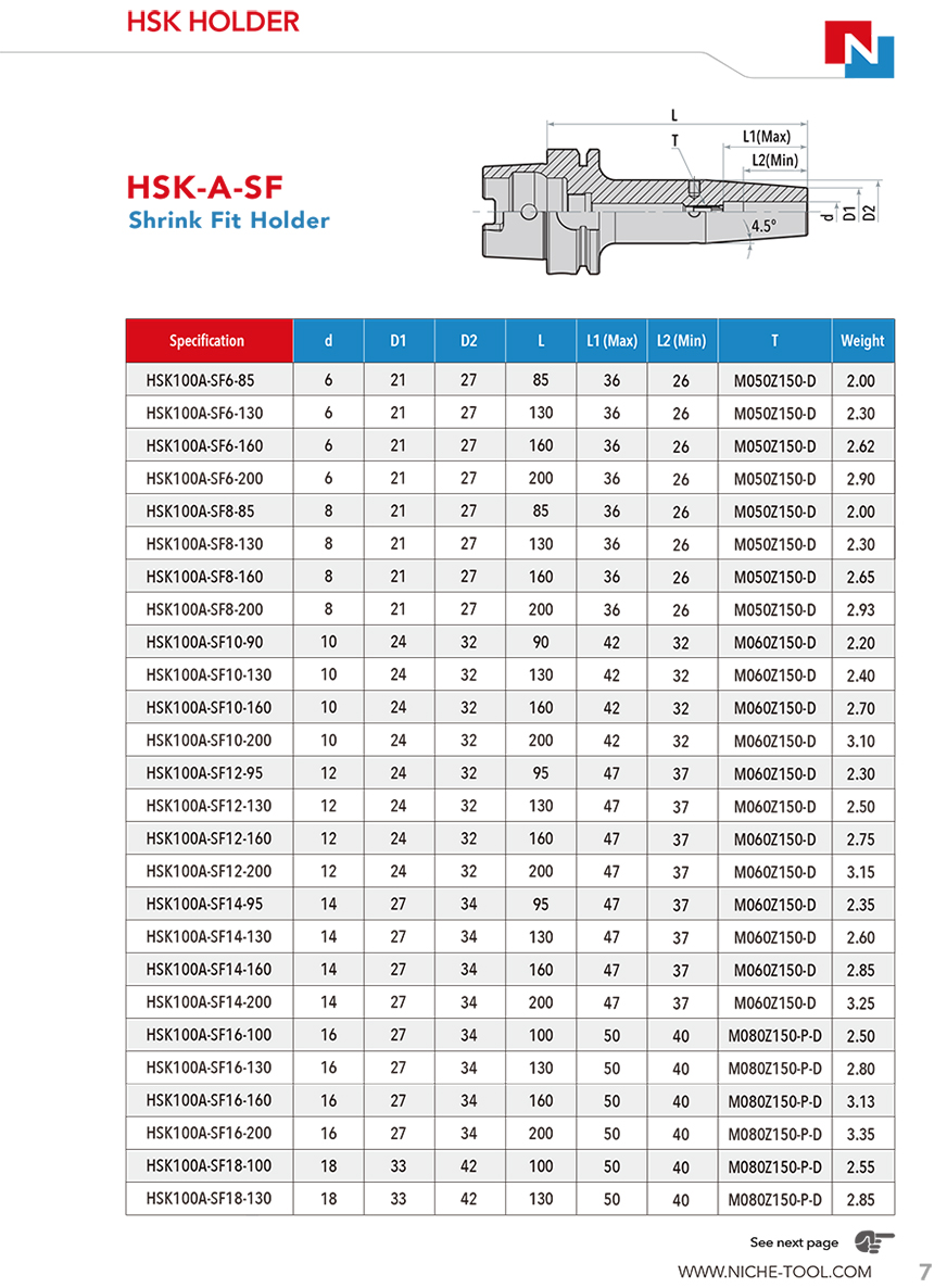 Shrink Fit Holder HSK-A-SF HSK50A /  HSK63A / HSK100A