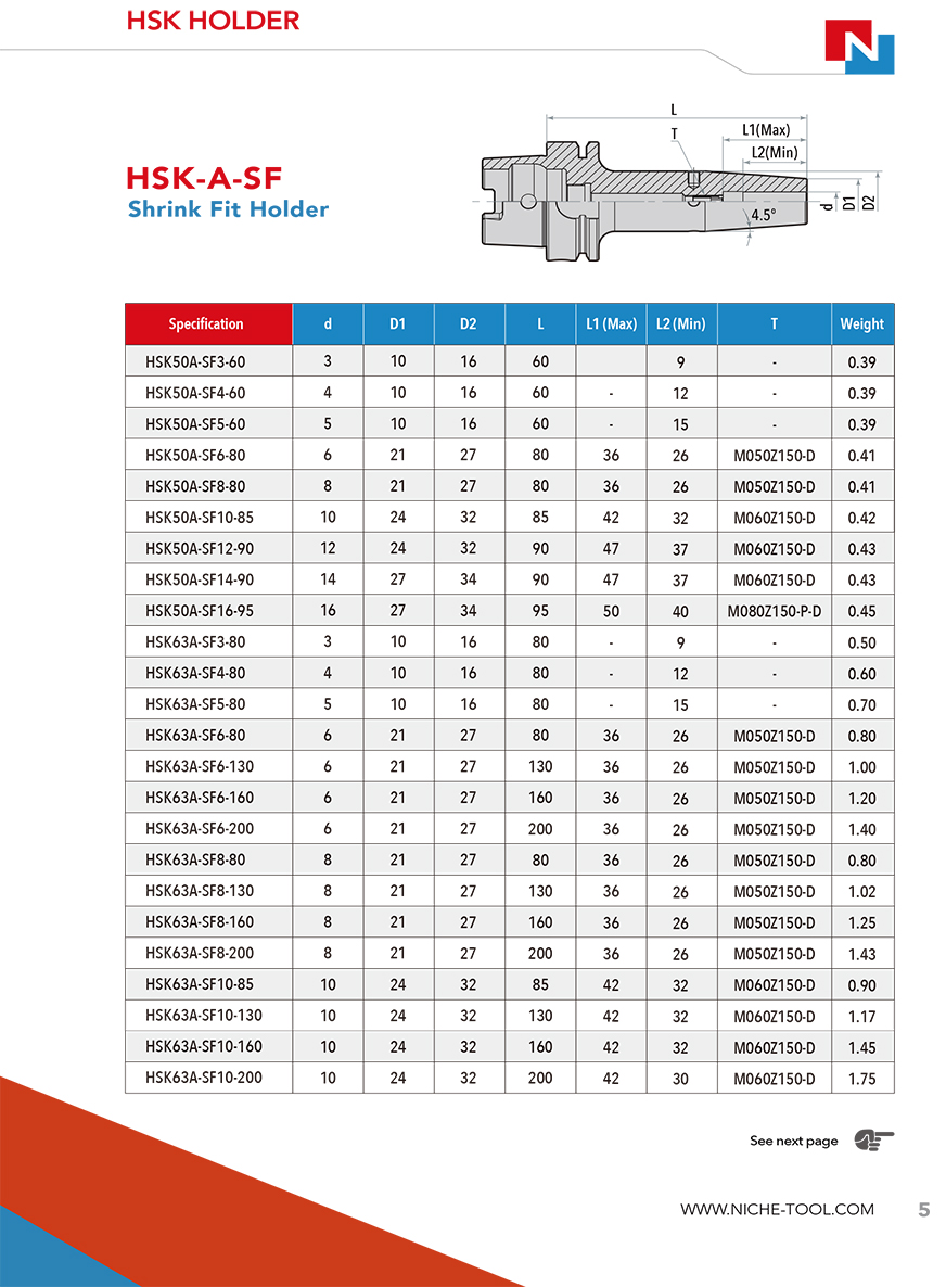 Shrink Fit Holder HSK-A-SF HSK50A /  HSK63A / HSK100A