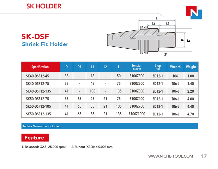 Shrink Fit Holder SK-DSF  SK40 / SK50