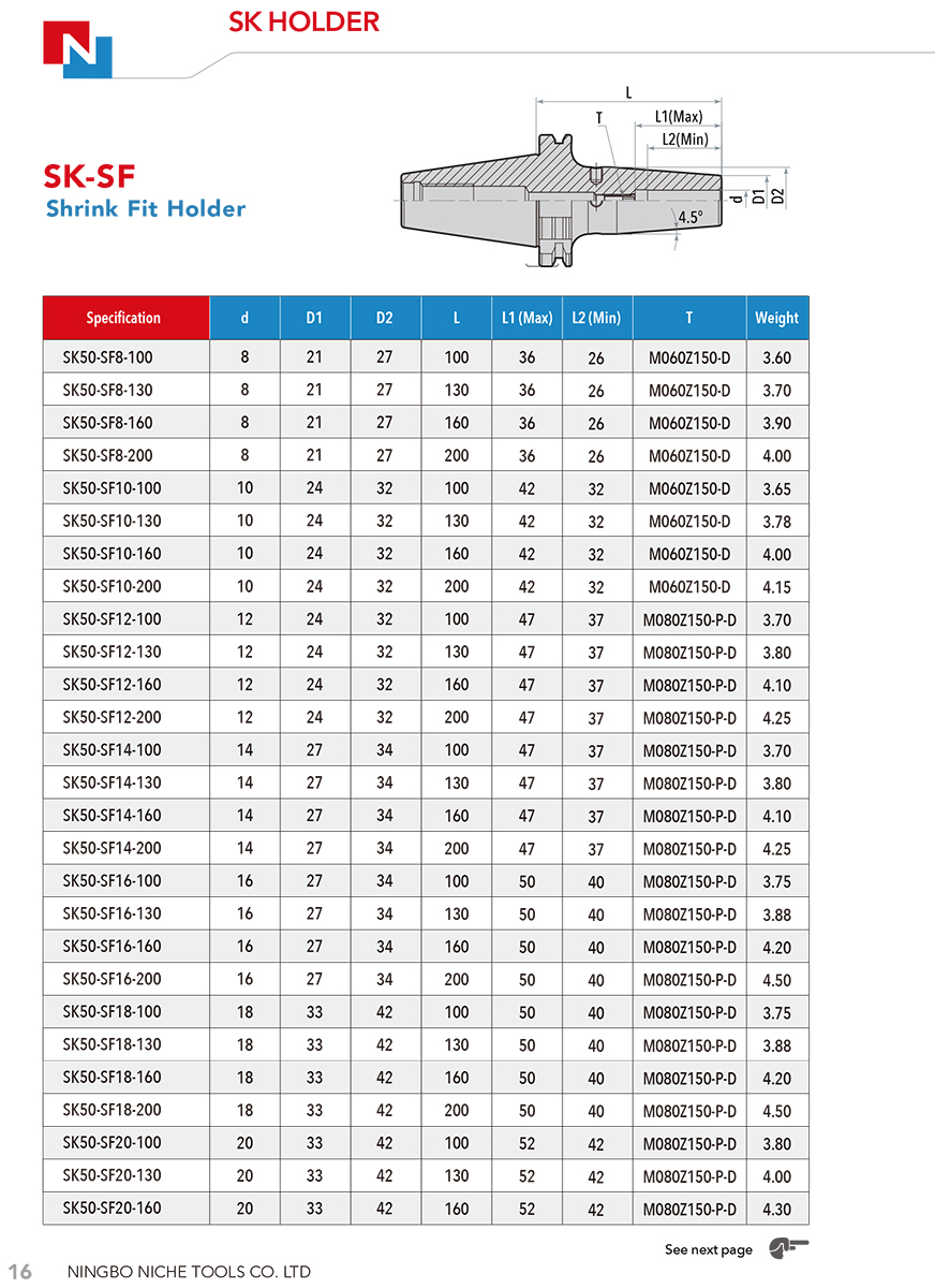 Shrink Fit Holder SK-SF SK30 / SK40 / SK50 