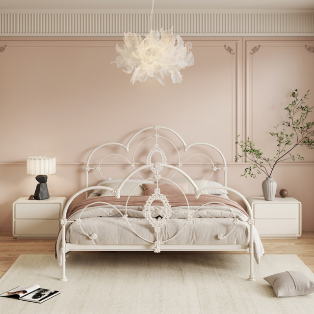 Hot sales European style iron bed, 1.5m French double bed, Nordic single bed,
