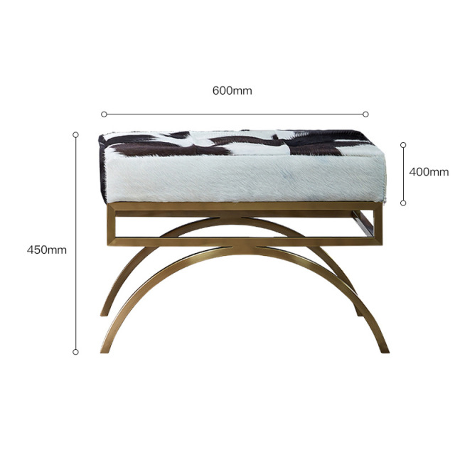 High Quality Upholstered End of Bed Benches, Durable Modern Cow Leather and Metal Creative Living Room Benches, Bedroom End Stool Bench for sale