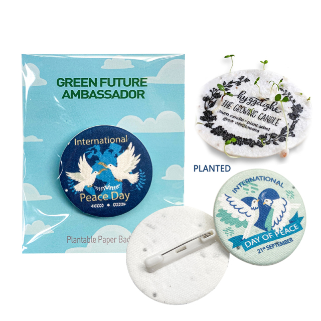 Custom handmade seed paper brooch renewable germination environmental protection low carbon badge