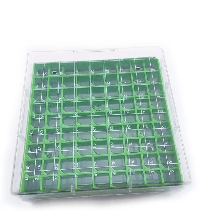 Polycarbonate hypothermia Boxes, Polycarbonate CryoBox Vial Rack, hypothermia Storage, 9 x 9 Array, 81 Place, 130mm Length x 130mm Width x 52mm Height.