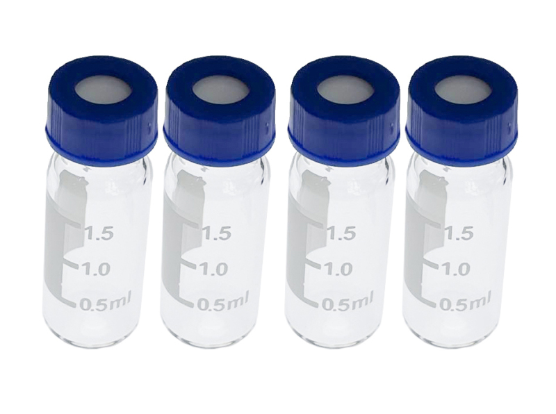 2ml HPLC Vials, Lab Autosampler Vials, 9-425 Clear Vial with Writing Area and Graduations, Screw Cap, Red PTFE and White Silicone Septa, 100 Pcs/Pack, MH-100AV