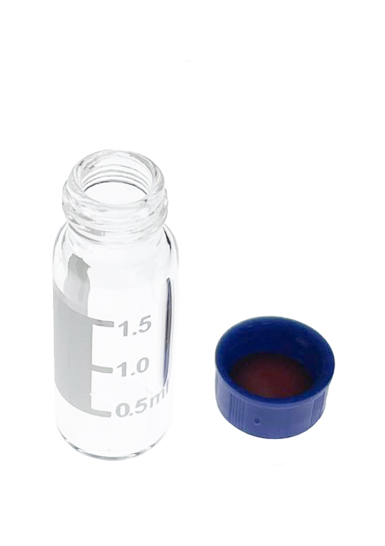 2ml HPLC Vials, Lab Autosampler Vials, 9-425 Clear Vial with Writing Area and Graduations, Screw Cap, Red PTFE and White Silicone Septa, 100 Pcs/Pack, MH-100AV