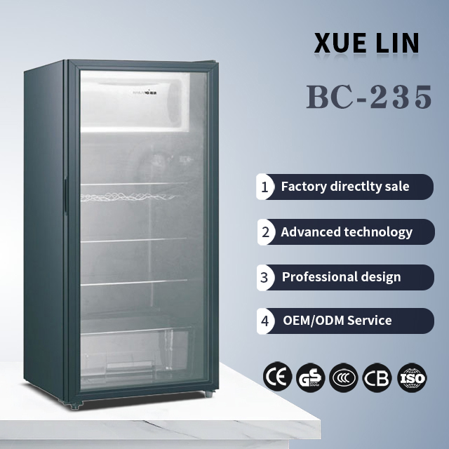 XUELIN ODM OEM 235L Mini Fridge Portable Moveable Glass Door Drinks Cabinet Refrigerator Small For Bedroon Car  SkinCare